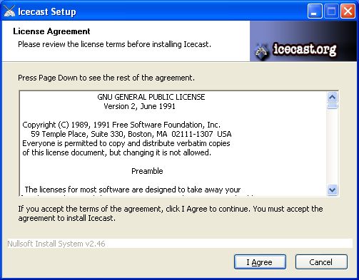 Screenshot of the first Icecast installer screen