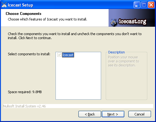 Screenshot of the second Icecast installer screen