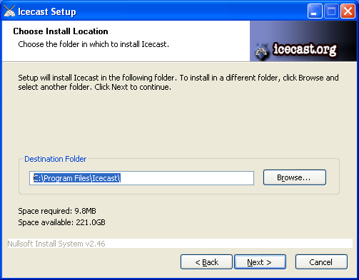 Screenshot of the third Icecast installer screen