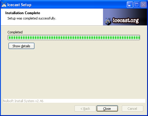Screenshot of the install screen of the Icecast installer