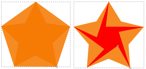Handle in polygon mode (left) and twisting a star (right)